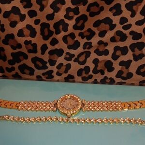 Gold Watch and Bracelet Set